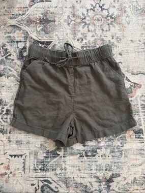 Olive Green High-Waist Drawstring Shorts